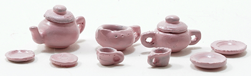 Dollhouse Miniature Child's Tea Set, Pink